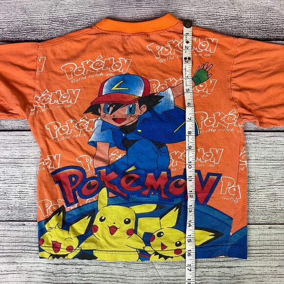 Vintage 1990s Pokemon Pikachu & Ash All Over Print T-shirt - Picture 6 of 7